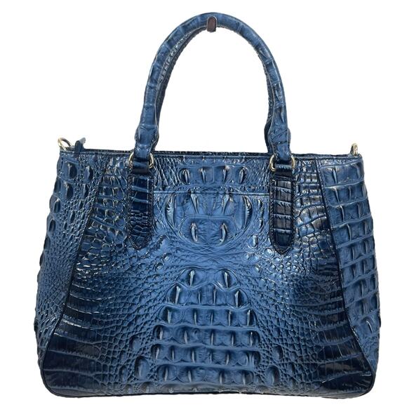 Brahmin Small Irene Leather Satchel Bag Maritime Blue Croc Embossed - Picture 4 of 12